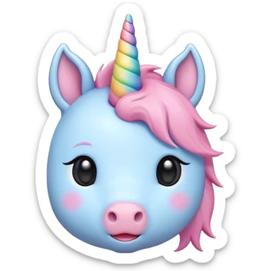 cute minimal unicorn head emoji, very simple lines, soft rounded shapes, pastel color palette, small friendly eyes, tiny blush, no complex textures, kawaii friendly mood, center composition, white background, extremely minimal details, modern emoji aesthetics sticker