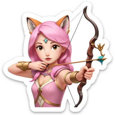 archer aiming bow with fox beside, dreamy fairytale, pink and gold accents, inspired by 'Once Upon a Broken Heart' sticker