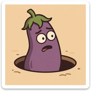 cartoon-style hole with an eggplant peeking out sticker