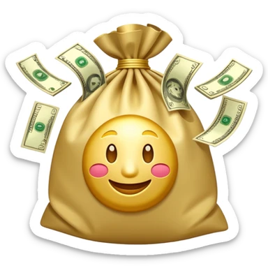 

3D emoji style, big bag of money, flying dollar bills, rich casino vibe, smooth lighting, high detail, clean edges, transparent background



 sticker