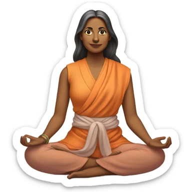 an  yogi Indian woman, sleeveless pastel shirt
  The character should be wearing an orange robe, symbolizing traditional yogic attire. The yogi can be sitting in a lotus position sticker