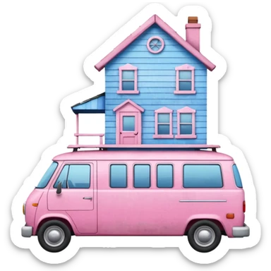 Pink van with a BLUE house on in sticker