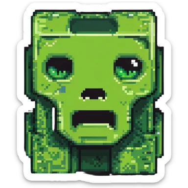 maximum blocky ultra-abstract pixel art Minecraft creeper face emoji with only 2-4 large square pixels sticker