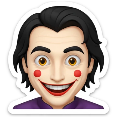 Faça uma pessoa com cabelo preto e pouco grande com cara de coringa sticker