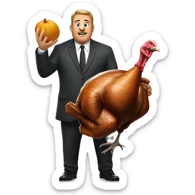 a large man poking a turkey menacingly sticker
