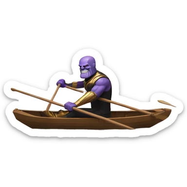 thanos wearing a suit rowing in a single sculling boat sticker