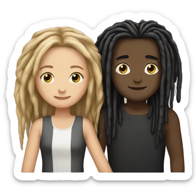 tan boy with dreads hugging white girl with black long hair sticker
