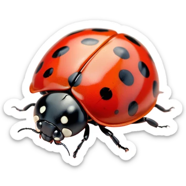 Beautiful and Majestic Ladybug Portrait Emoji, Head and body rendered in serene repose with a gentle, content smile, showcasing a tiny, perfectly rounded red shell with softly defined black spots and eyes gently closed in tranquil repose, Simplified yet exquisitely endearing features, highly detailed, glowing with a soft, drowsy red light, high shine, relaxed and utterly noble, stylized with an air of timeless garden beauty, soft glowing outline, capturing the essence of a beautiful and majestic ladybug that embodies the delicate charm of nature! sticker