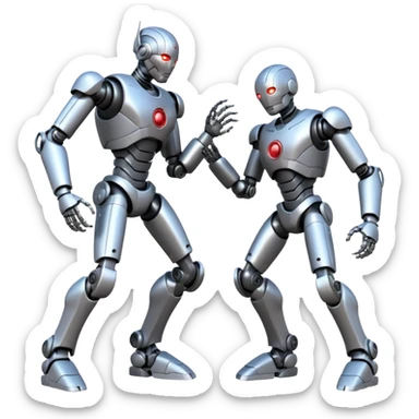 robotic fight between two futuristic robots like ultron   sticker