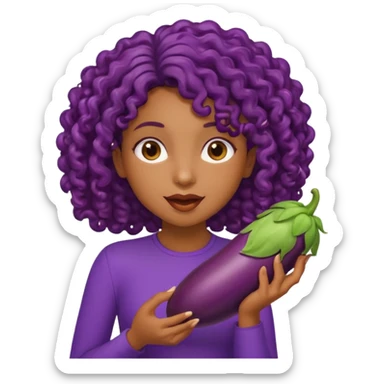 A brownskin with curly hair girl eating eggplant  sticker