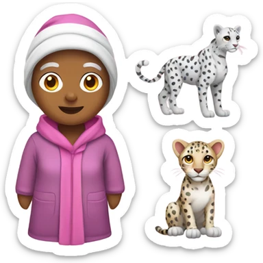Grandma with beanie and a pink robe with white cheetah print sticker