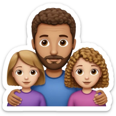 Brown dad with a short straight hair cut and stubble beard with his two daughters bone who is 5 and has blone brown curly hair and one who is smaller who has curly hair brown sticker