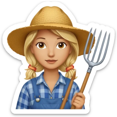blonde farmer woman with pitchfork sticker