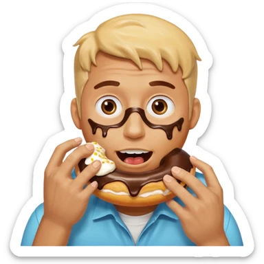 A man messily eating a filled donut, the donut is filled with Boston cream and it’s making a mess everywhere sticker