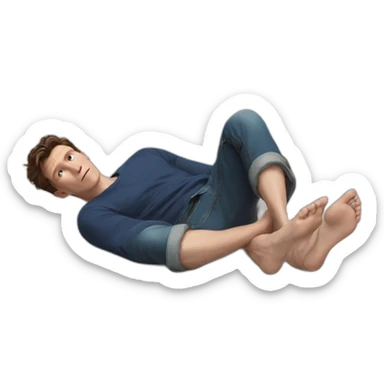 tom holland laying back, soles of feet towards camera sticker