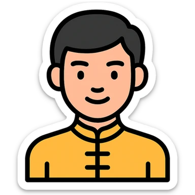 black haired handsome Chinese man icon with lineal color and black outlines sticker