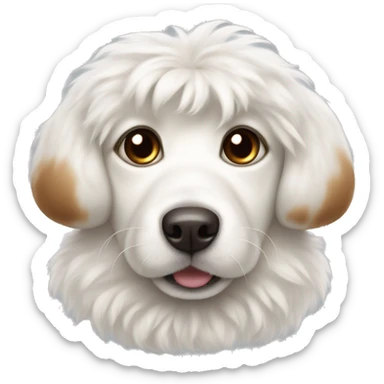 fluffy white dog with brown fur around eyes bow sticker
