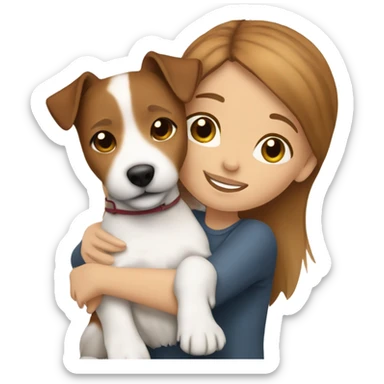 whit brown haired girl hugging jack russell terrier sticker