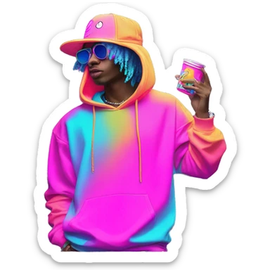 Multicoloured neon Vaporwave person smoking wearing hoodie dancing hip hop bucket hat tropical Skater fashion aesthetic baggy clothes graphic t shirt 420 sticker