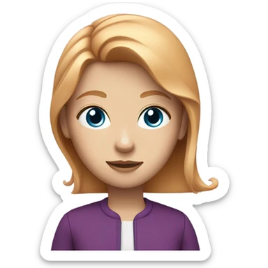 A girl with strawberry blonde hair a purple jacket and she has blue eyes sticker