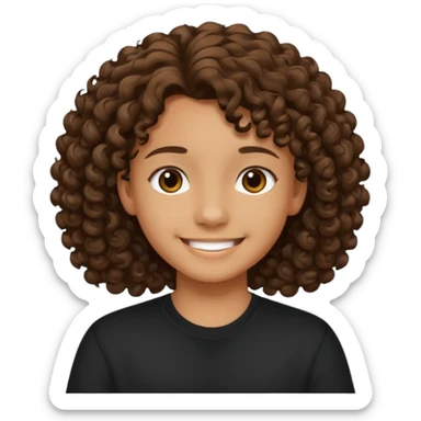 Un adolecente con camisa negra, pelo rizado medio largo y de color canela sonriendo sticker