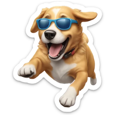Really happy dog mid jump with sunglasses sticker