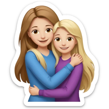 A beautiful mother with long brown hair hugging her cute 12yr old blonde hair daughter super happy sticker