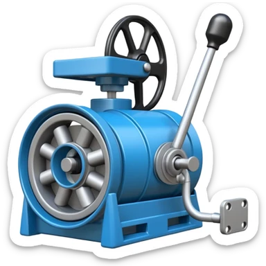 Crea un emoji de una maquina que sea un molino picador de plastico. Debe tener un agujero en la parte de arriba y abajo un hueco por donde saldra el plastico molido sticker