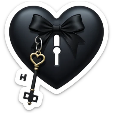 realistic black heart with a gothic key and velvet ribbon, dark romance sticker