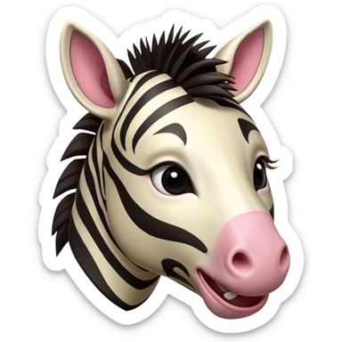 Cinematic Comical Zebra Portrait Emoji, Head tilted dramatically with an exaggeratedly amused expression, featuring a striking, glossy striped fur with bold contrasts, a refined, equine head with a long snout and alert ears, and wide, expressive eyes filled with playful disbelief, Simplified yet hilariously expressive features, highly detailed, glowing with a slightly sassy glow, high shine, dramatic yet playful, stylized with an air of cheeky savannah mischief, bright and endearing, soft glowing outline, capturing the essence of a spirited and over-the-top zebra that feels like it could prance its way into internet fame instantly! sticker