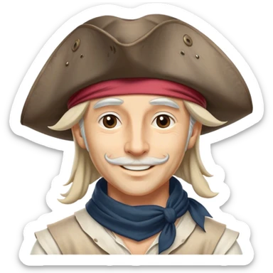 Clash of Clans aesthetic: Beautiful and Majestic Pirate Portrait Emoji, Rendered in serene confidence with a gentle, enigmatic smile and a regal tricorn hat, showcasing a distinguished, weathered build with a timeless bandana and soft, wise eyes in natural skin tone, Simplified yet exquisitely endearing features, highly detailed, glowing with a soft, drowsy maritime light, high shine, calm and heroic, stylized with an air of legendary seafaring elegance, soft glowing outline, capturing the essence of a majestic pirate whose noble spirit inspires epic adventures! sticker