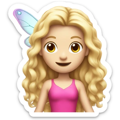 A small fairy flying with long blond hair pale skin a hot pink dress and a wand   sticker