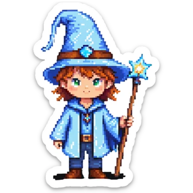 wizard kid with pointy hat and magic wand sticker