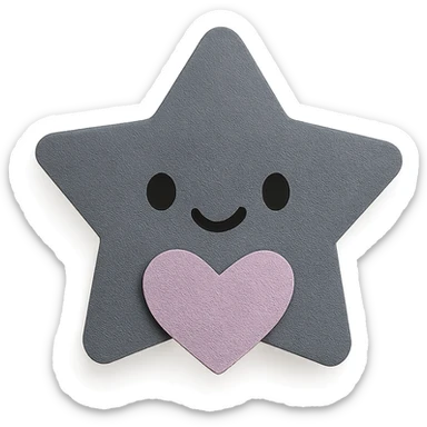 Smiling pastel black star clutching a small pastel heart, no arms or legs, full body, transparent background, kawaii paper craft style. sticker