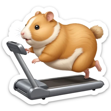 fat hamster big belly trying to run on treadmill sideways desperately trying to catch up with speed sticker