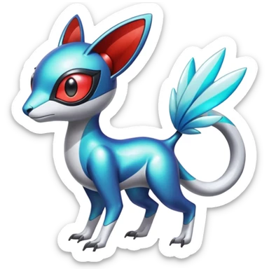 Shiny Colorful Futuristic Cyber-Vernid-Trico-Meloetta-Latias-Koraidon-Peppercat-Protogen-Pokémon-Digimon-Fakémon-fusion-hybrid-creature sticker