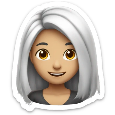 Smile girl with long black and white hair and brown eyes sticker