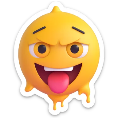 yellow emoji face with crazy eyes, mouth open, tears streaming down sticker