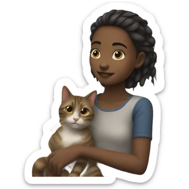 girl with cat by window sticker