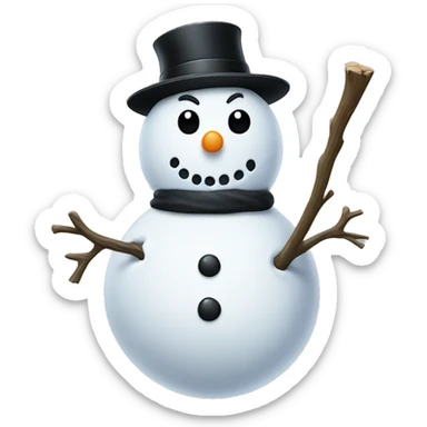 Snowman with a black hat rocks for eyes and a stick sticking out of the second snowball sticker