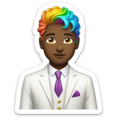 Posh-boy-with-white-suit-and-green-eyes-and-rainbow-unicorn-hair sticker