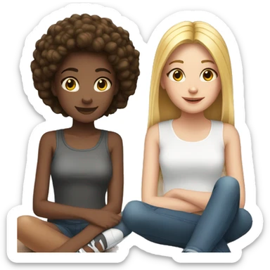 Black teen girl and white teen girl sitting together  sticker