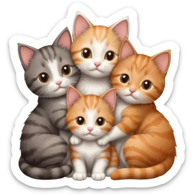 6 tiny kittens cuddling together all different colours, the first one is grey and white, the second is ginger and white and the third is brown tabby and white sticker