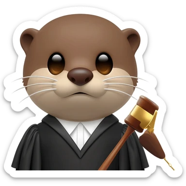 serious otter close-up with a judge's gavel sticker