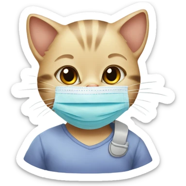 baby cat with covid mask sticker