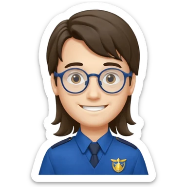scout boy long hair spectacled blue uniform sticker