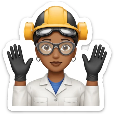 Black gender neutral factory worker in work uniform with gloves and safety goggles sticker