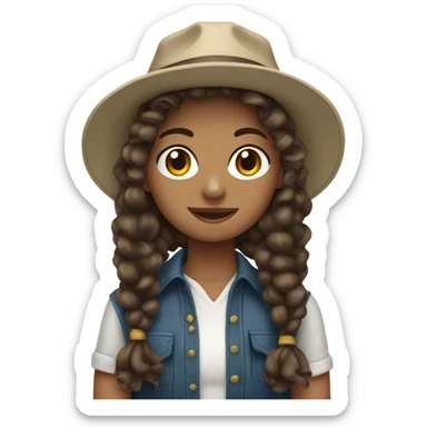 Dark brown ponytail curly hair white girl with hat fishing sticker