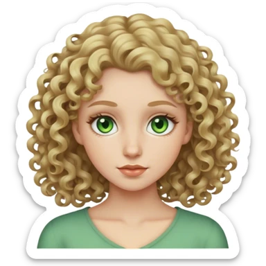 pale dark blonde curly girl with green eyes sticker