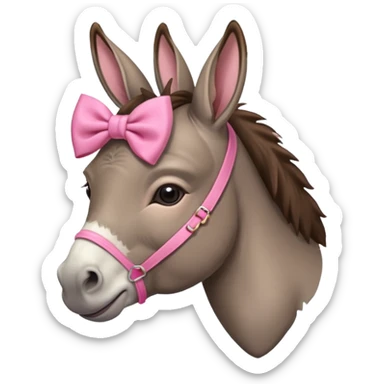 una burra con moño rosa y dando un  sticker